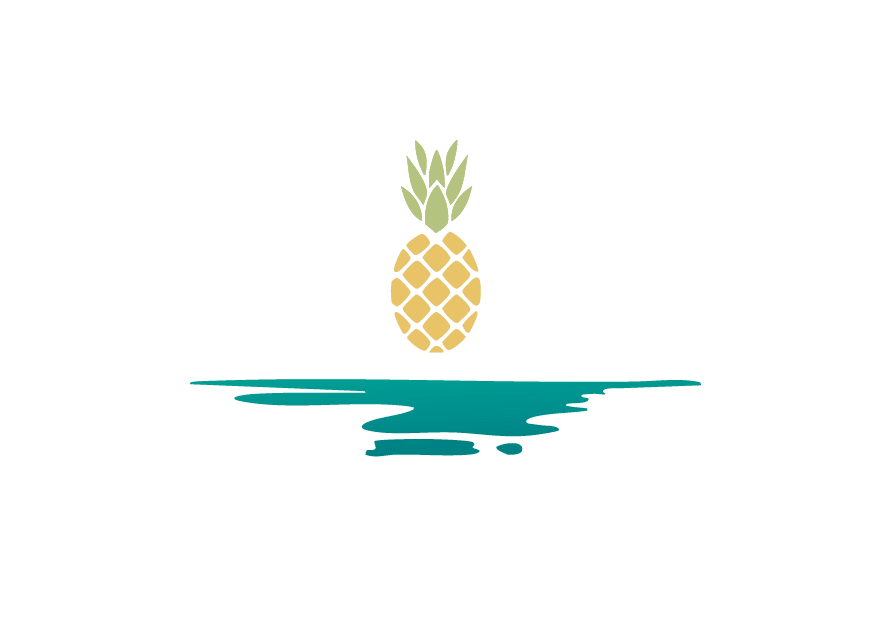 Logo for Riviera RV Resort at Lake of the Ozarks features a pineapple and teal water accents, promoting leisure and relaxation.