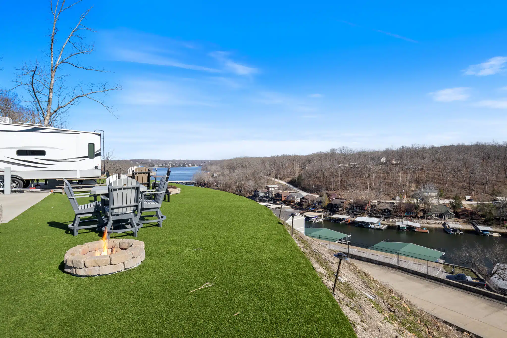 Turf spots with concrete pads and fire rings