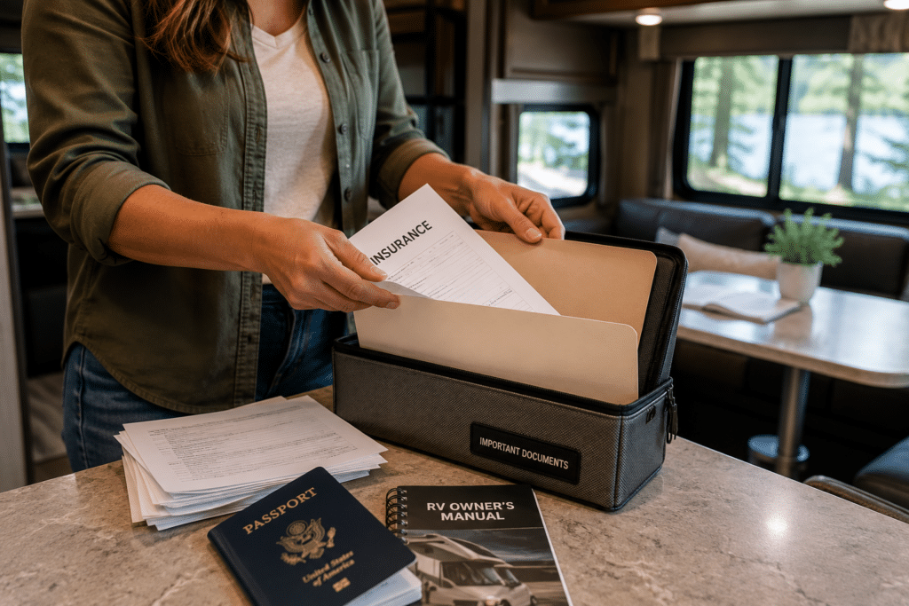 don't forget to pack important documents in the camper for easy access.