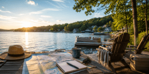 vacation accessories laying lakeside
