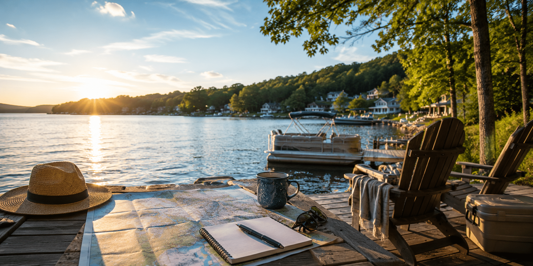 vacation accessories laying lakeside